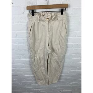 Zara Women's Mid-Rise Straight Leg Denim Jeans Elastic Waist Ivory Size 4